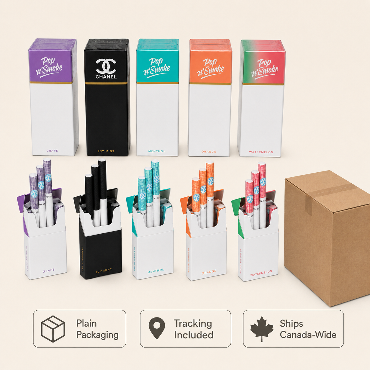 Pop N’ Smoke 5 Flavour Bundle 3 Pop N’ Smoke 5 Flavour Bundle 5 Cartons Box