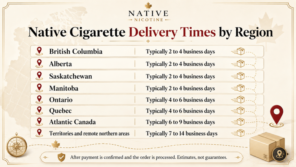 Estimated Native Nicotine delivery times by Canadian region