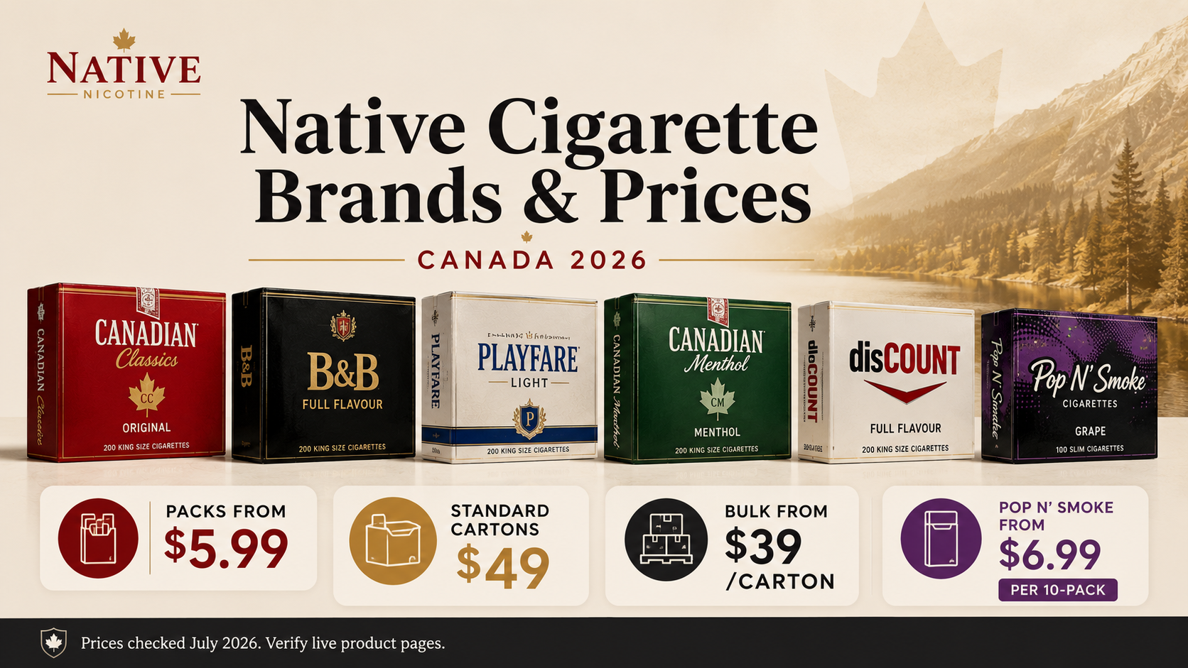 Native cigarette brands and prices list Canada 2026