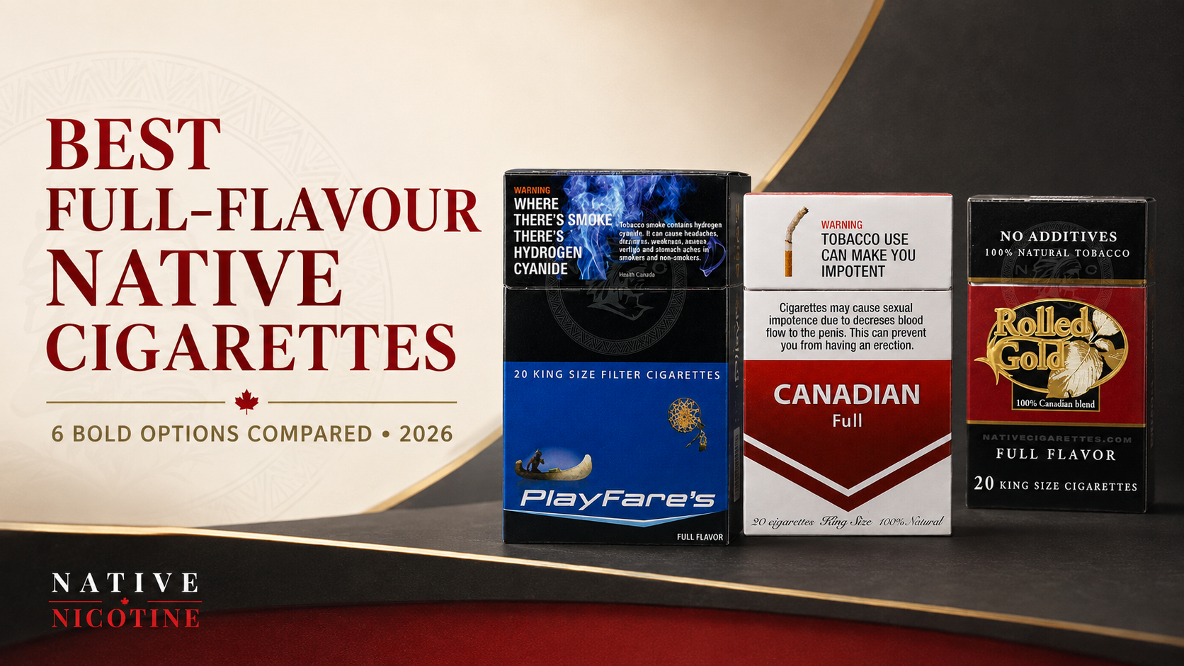Best full-flavour native cigarettes in Canada featuring Playfare Full, Canadian Full and Rolled Gold Full