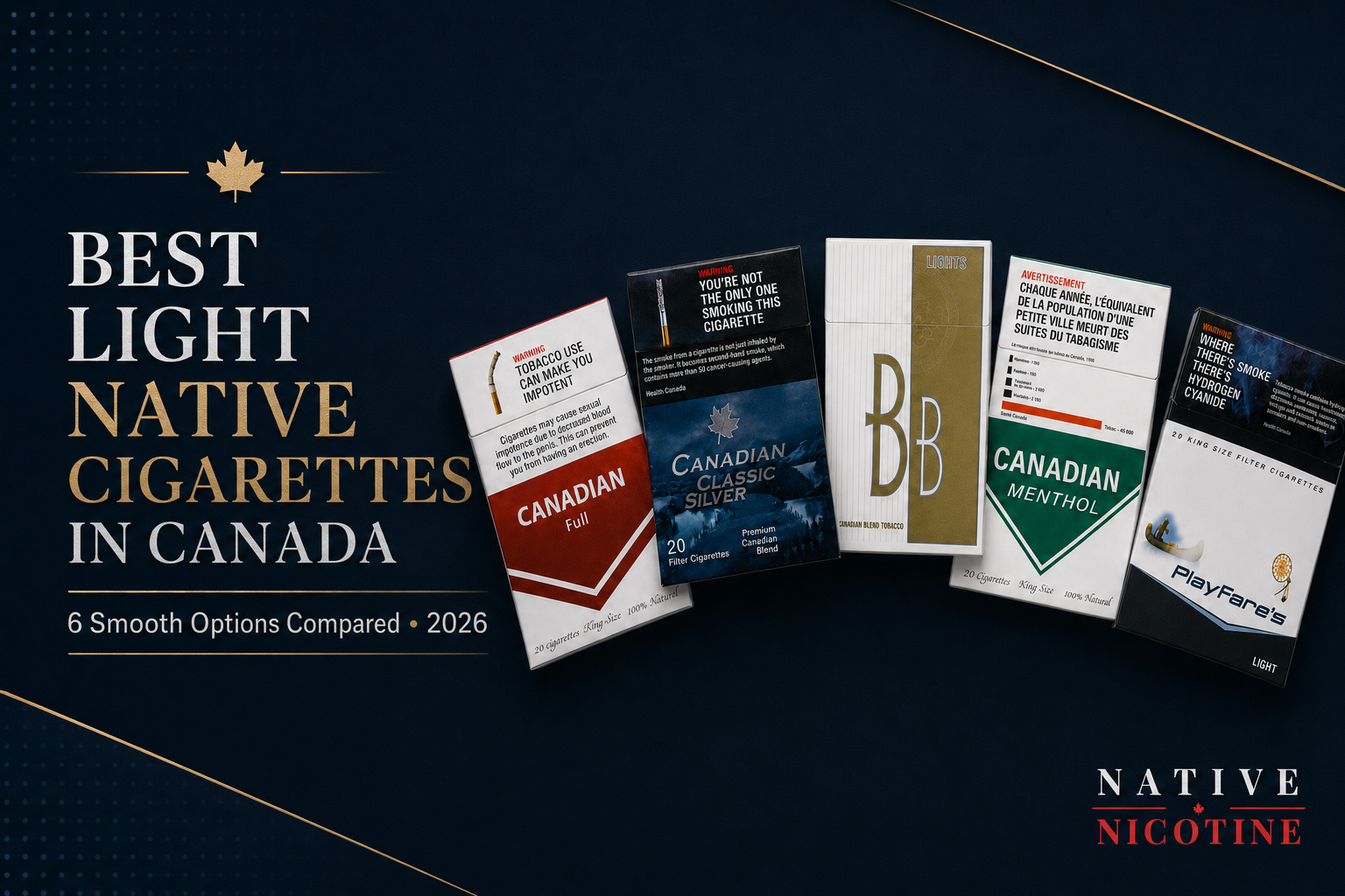 Best light native cigarettes in Canada featuring Rolled Gold Light, Playfare Light and Canadian Lights