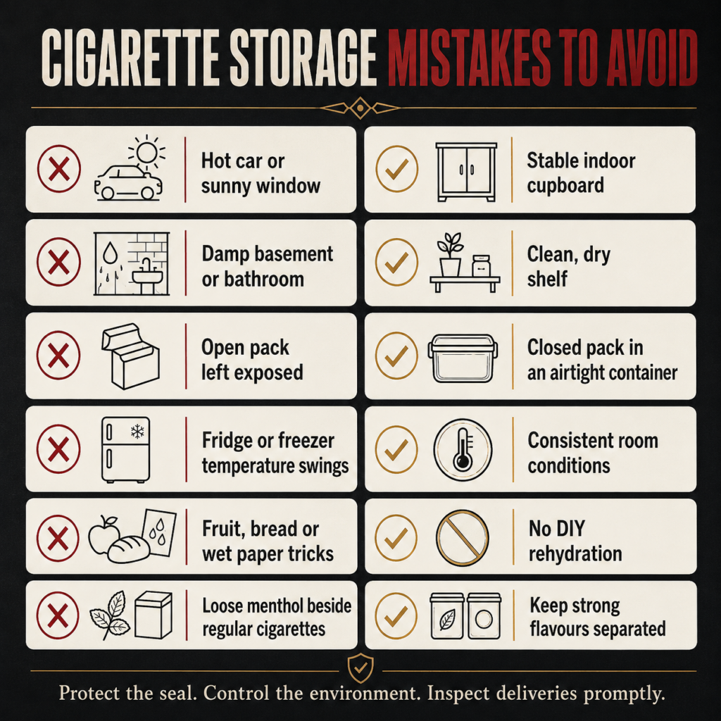 How to Keep Cigarettes Fresh: Storage, Shelf Life & 10 Signs They’re Stale 2 Six cigarette storage mistakes and better ways to keep packs and cartons fresh