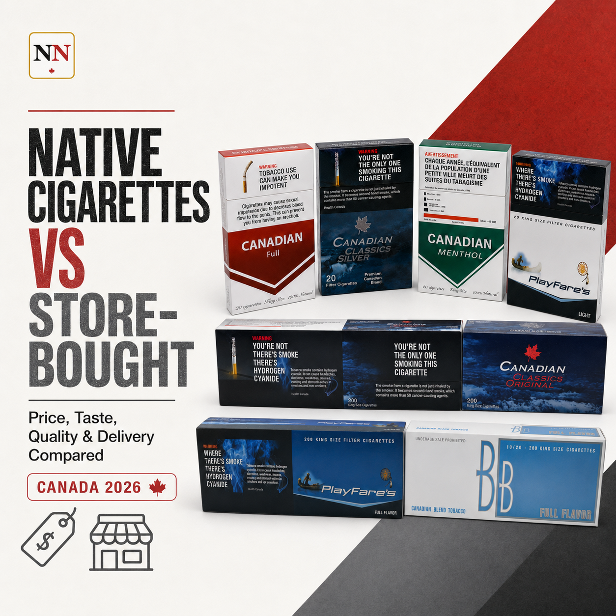 Native cigarettes vs store-bought cigarettes in Canada compared by price, taste, quality and delivery