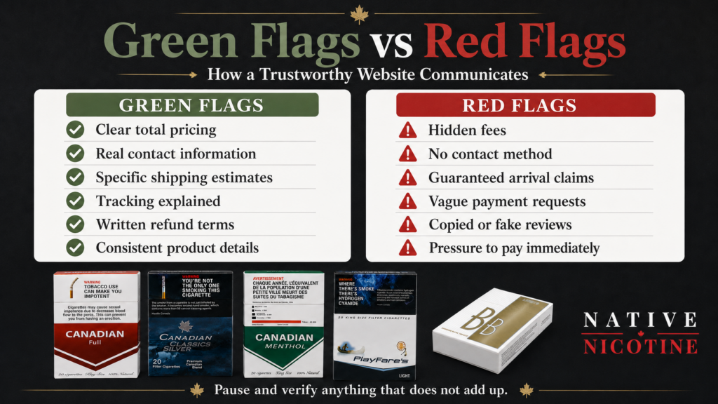 Green flags and red flags when evaluating an online cigarette retailer in Canada